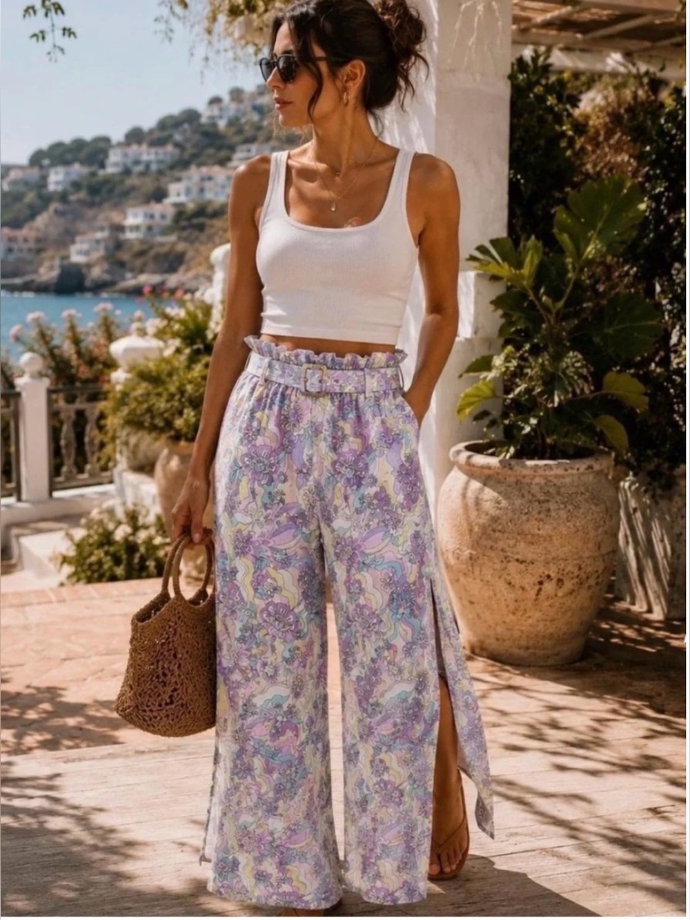 LA PORTE PAPERBAG PATTERNED PANTS NEW WITH TAGS